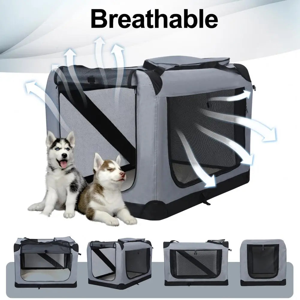 Folding Pet Crate with Breathable Mesh Door Window, Portable Indoor Outdoor Travel Collapsible Pet Cage, Large Capacity Medium L