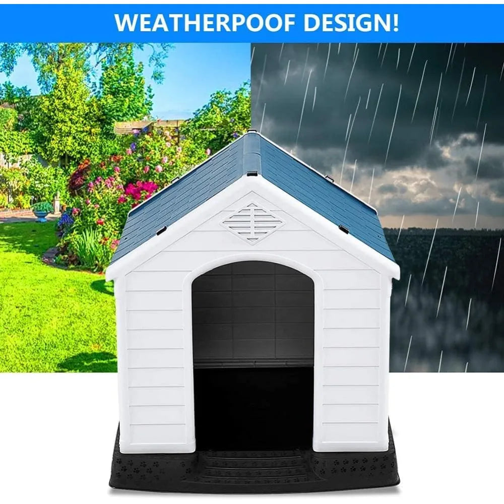 Large Dog House Outdoor for Large Dogs, Plastic 34 Inches Dog House with Sturdy Kennel, Air Vents & Elevated Floor