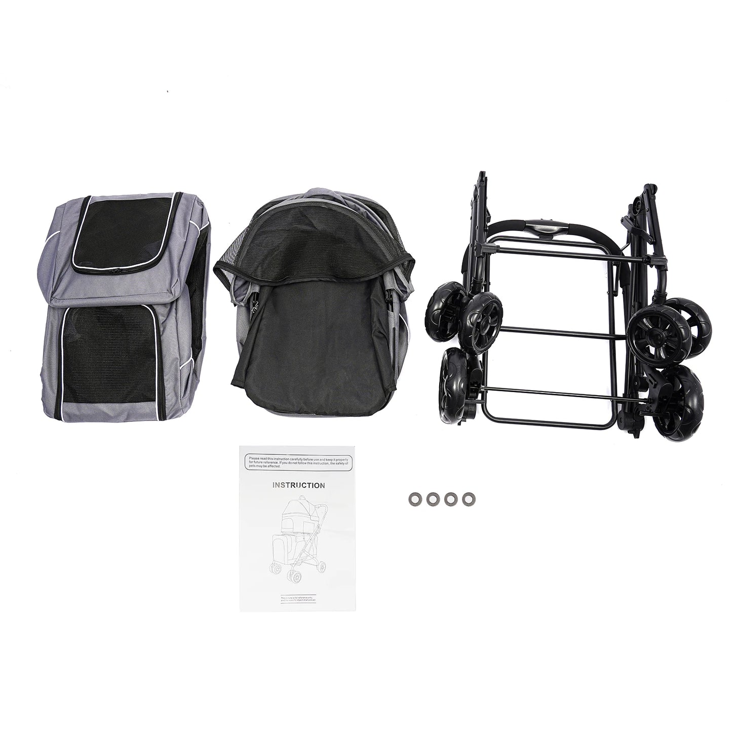 Foldable Pet Stroller Dog Travel Stroller Double Dog Cat Carrying Cart with Storage Basket for Travel Camping