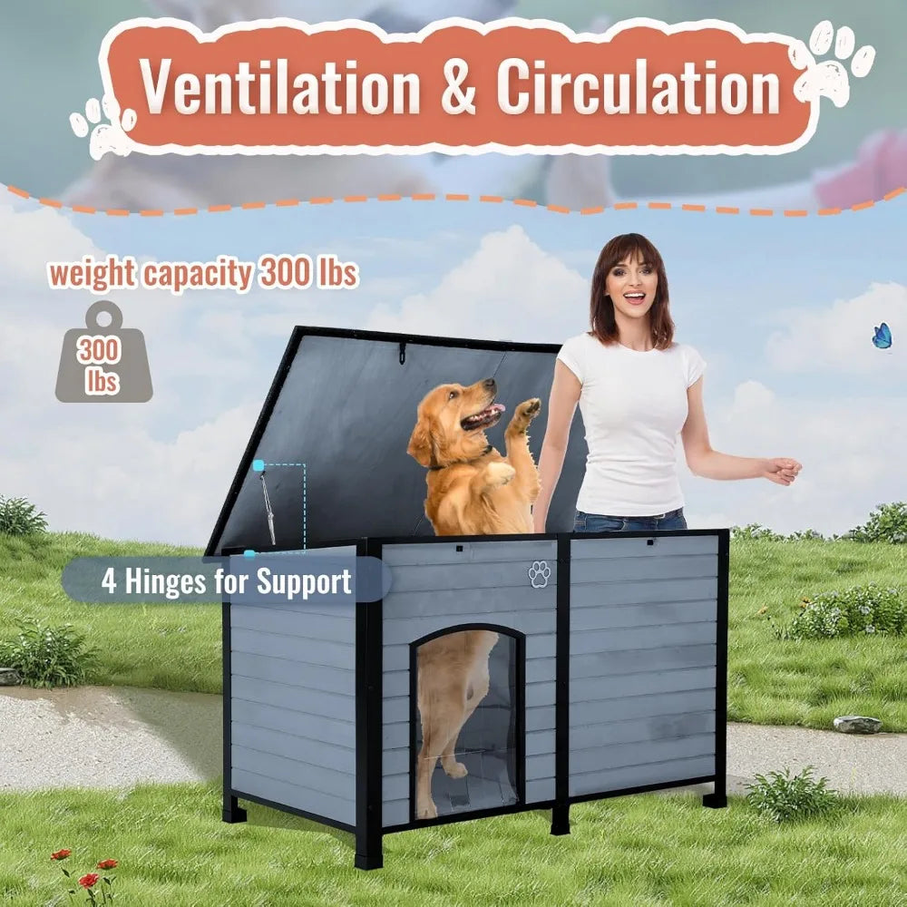 Outdoor Dog House, Indoor Outdoor Doghouse Puppy Shelter Dog House with Iron Frame,Anti-Bite Design Dog Home for Small Medium So