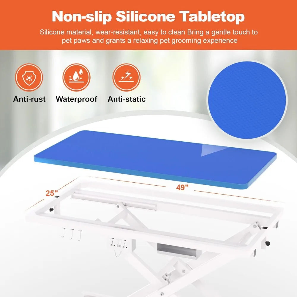 49'' Electric Dog Grooming Table, Professional Heavy Duty Grooming Table for Dogs at Home 400lbs with Tool Organizer/3 Nooses/Ad