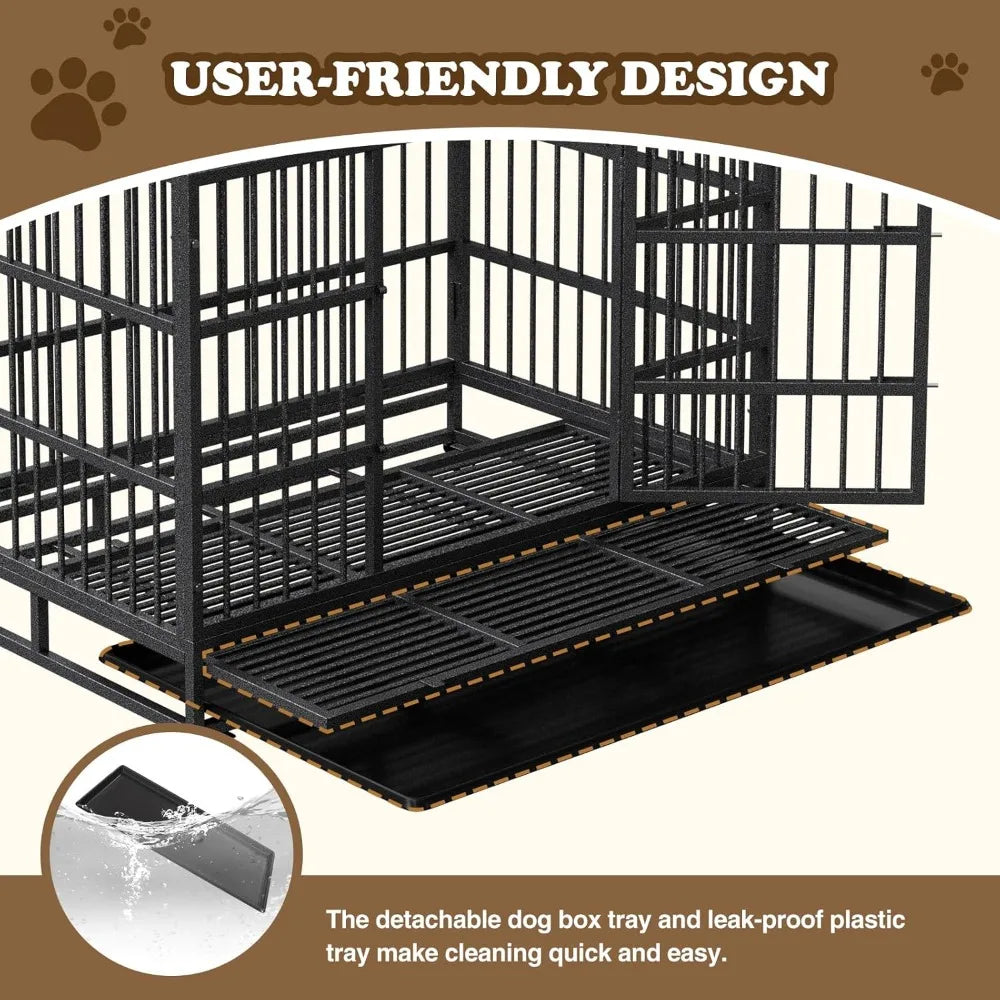 Dog Crate with Removable Tray, 37/42/46 Inch Indestructible and Escape Proof Steel Dog Cage Kennel for High Anxiety Dogs
