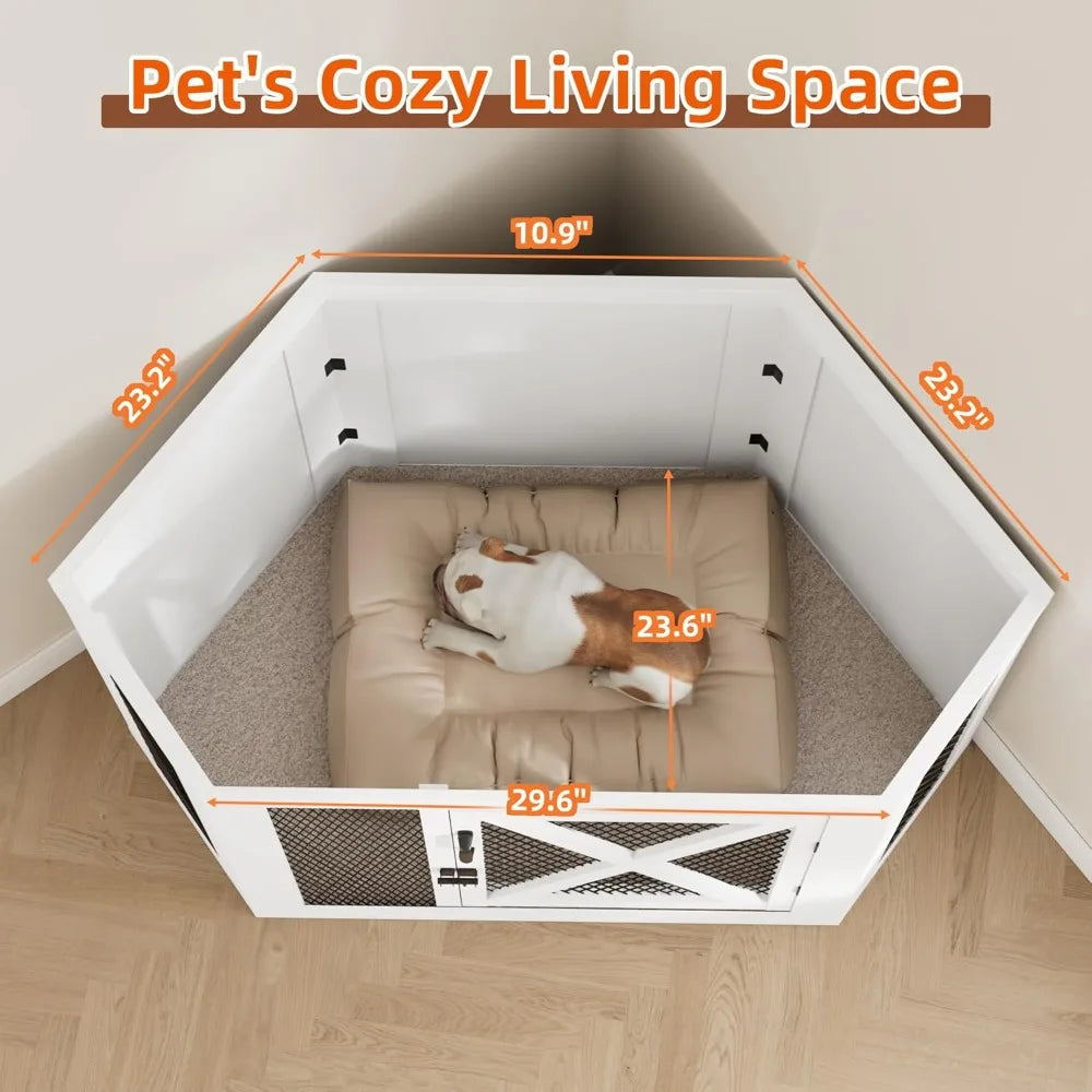 Corner Dog Crate Furniture,Wooden Dog Kennel End Table with Mesh,Cage for Small Medium Large Dog,Decorative Pet Crate Indoor Use