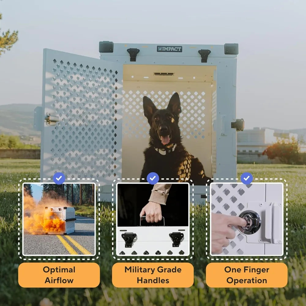 Impact Collapsible Dog Crate - Foldable Hard Crate for Large Dogs - Heavy Duty Travel Kennel with Powder-Coated Aluminum - Quick