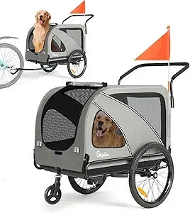 Dog Bike Trailer, Supports up to 88 lbs, 2-in-1 Pet Stroller Cart Bicycle Carrier, Easy Folding Cart Frame with Quick Release W