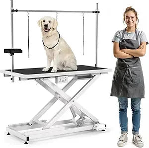 49'' Electric Dog Grooming Table, Professional Heavy Duty Grooming Table for Dogs at Home 400lbs with Tool Organizer/3 Nooses/Ad