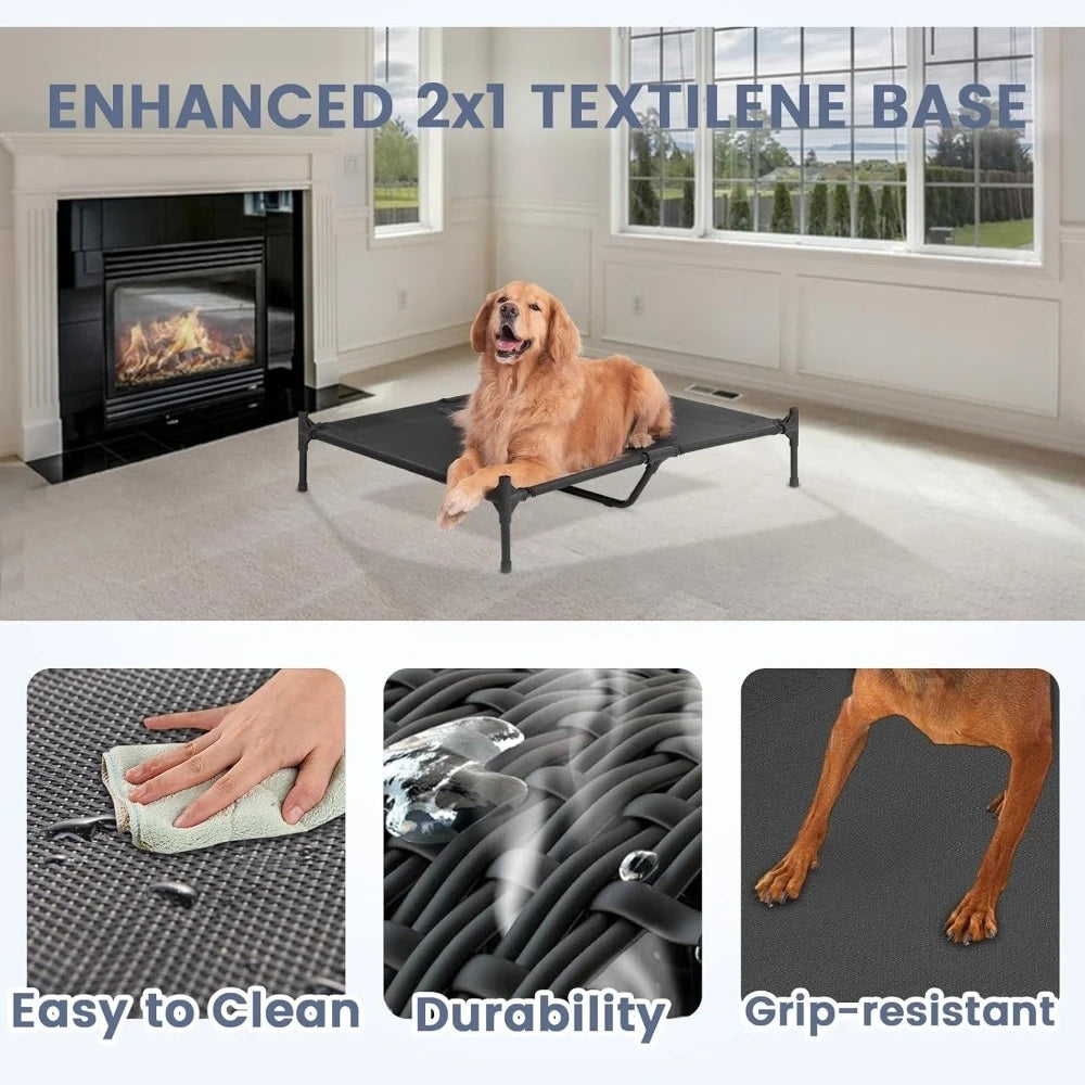 Outdoor Dog House for Large Breeds, Durable Dog Shelter with Weatherproof 600D PVC Canopy, 2x1 Textilene Fabric Elevated Dog Bed