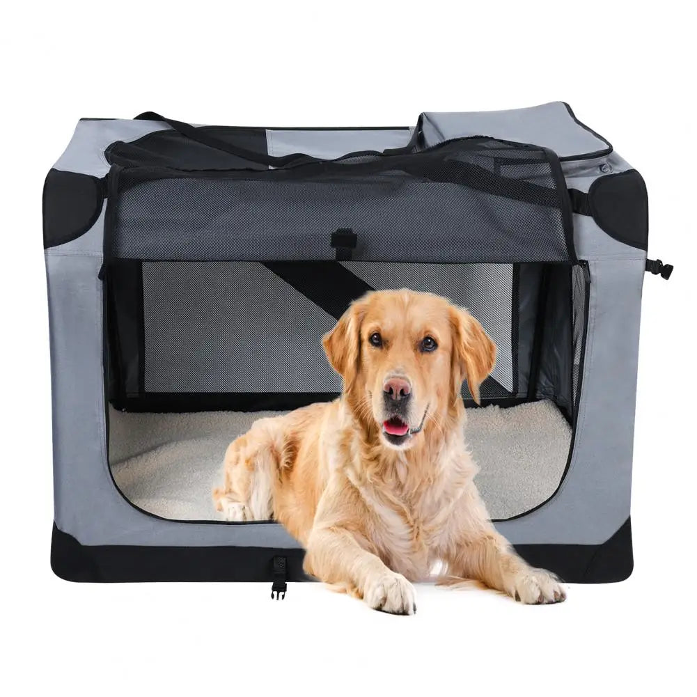 Folding Pet Crate with Breathable Mesh Door Window, Portable Indoor Outdoor Travel Collapsible Pet Cage, Large Capacity Medium L
