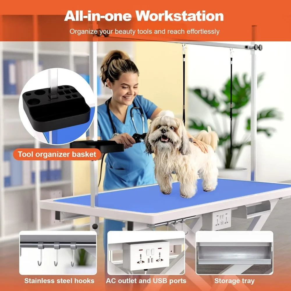 49'' Electric Dog Grooming Table, Professional Heavy Duty Grooming Table for Dogs at Home 400lbs with Tool Organizer/3 Nooses/Ad