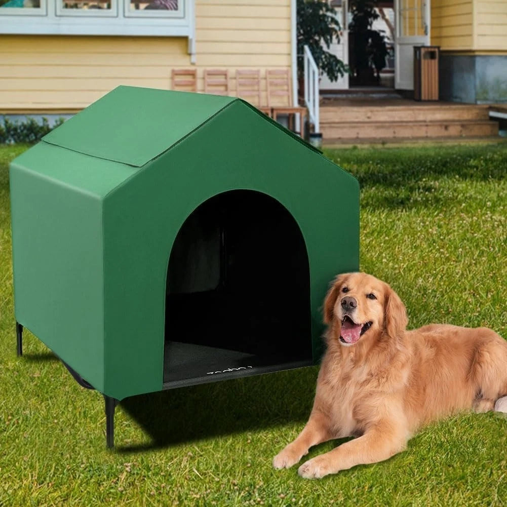 Outdoor Dog House for Large Breeds, Durable Dog Shelter with Weatherproof 600D PVC Canopy, 2x1 Textilene Fabric Elevated Dog Bed