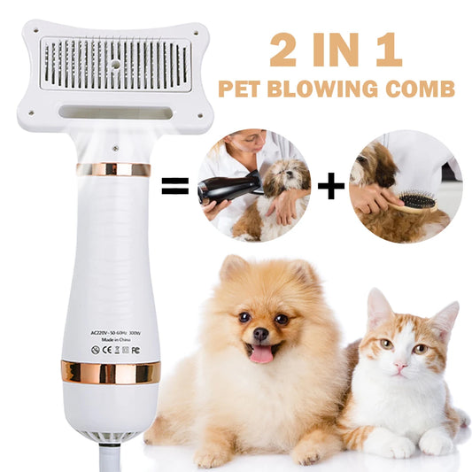 2 in 1 Portable Cat Grooming Brush Low Noise Dog Hair Dryer Comb Pet Hair Removal Comb Dust-Proof for Small Medium Big Dogs Cats