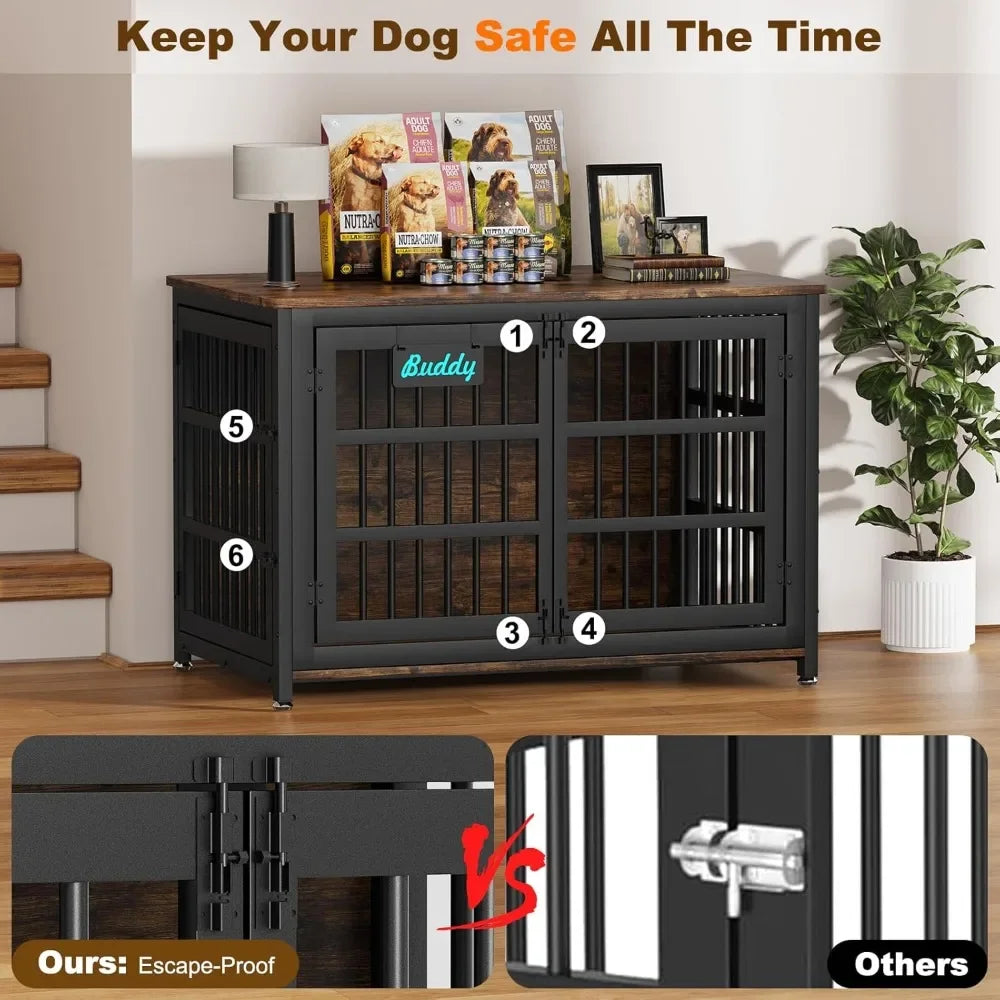 48"/42"/33" Dog Crate Furniture with Name Tag, Heavy Duty Kennel Indoor for Large Dogs, Escape-Proof