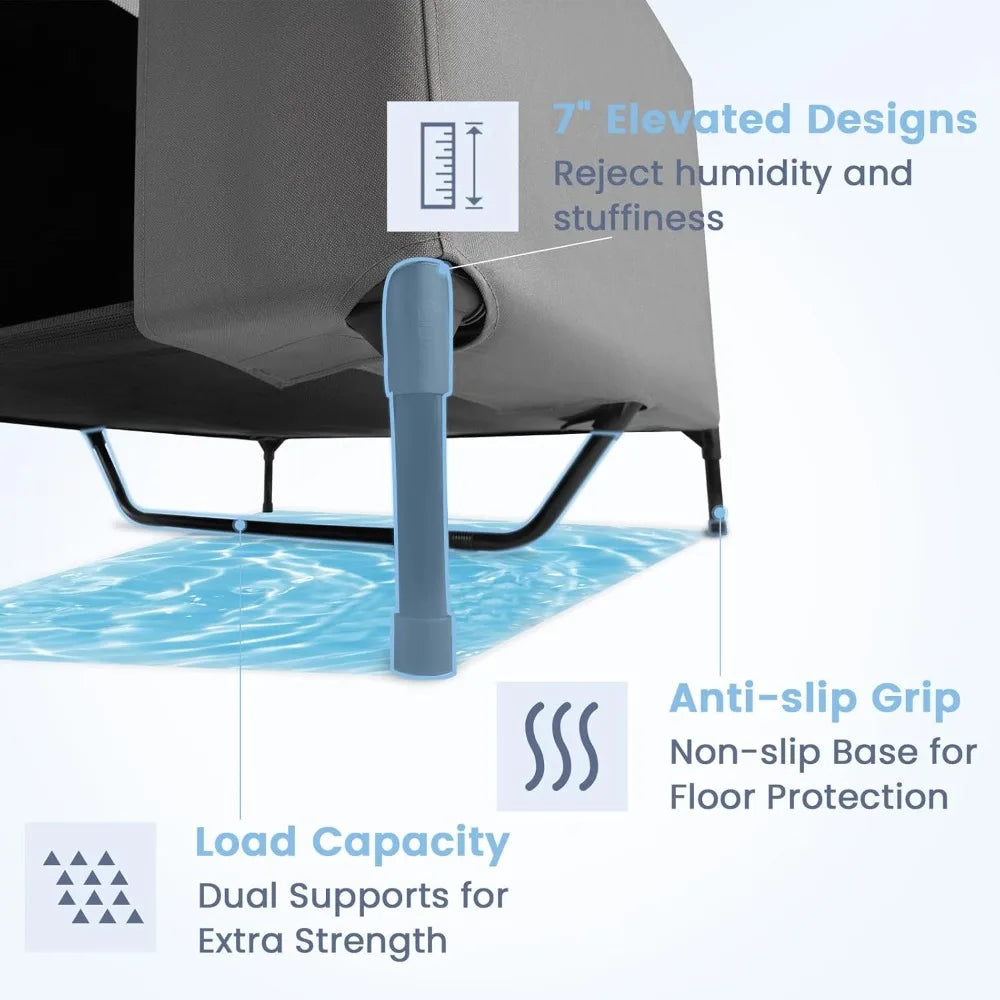 Outdoor Dog House for Large Breeds, Durable Dog Shelter with Weatherproof 600D PVC Canopy, 2x1 Textilene Fabric Elevated Dog Bed